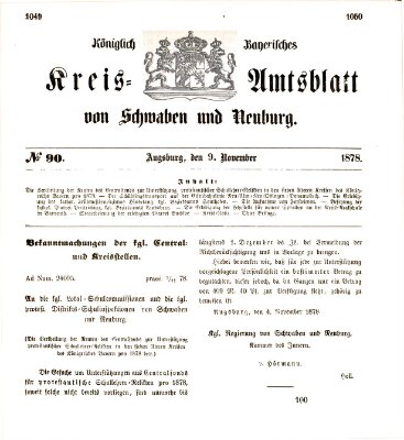 Königlich Bayerisches Kreis-Amtsblatt von Schwaben und Neuburg Samstag 9. November 1878