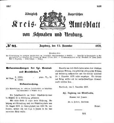 Königlich Bayerisches Kreis-Amtsblatt von Schwaben und Neuburg Dienstag 12. November 1878