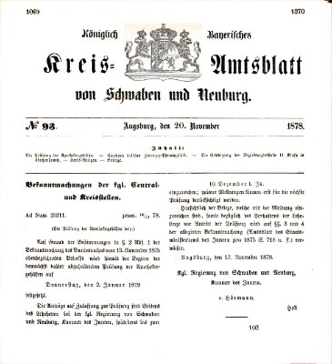 Königlich Bayerisches Kreis-Amtsblatt von Schwaben und Neuburg Mittwoch 20. November 1878