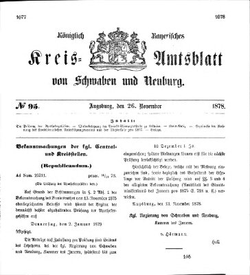 Königlich Bayerisches Kreis-Amtsblatt von Schwaben und Neuburg Dienstag 26. November 1878