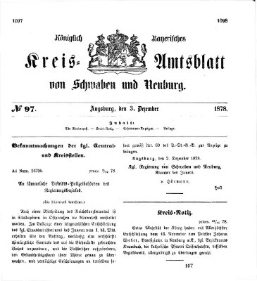 Königlich Bayerisches Kreis-Amtsblatt von Schwaben und Neuburg Dienstag 3. Dezember 1878