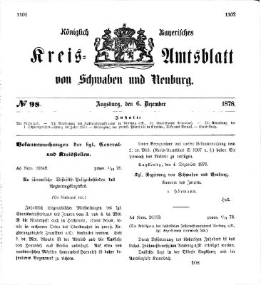 Königlich Bayerisches Kreis-Amtsblatt von Schwaben und Neuburg Freitag 6. Dezember 1878