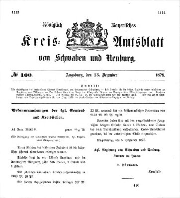 Königlich Bayerisches Kreis-Amtsblatt von Schwaben und Neuburg Freitag 13. Dezember 1878