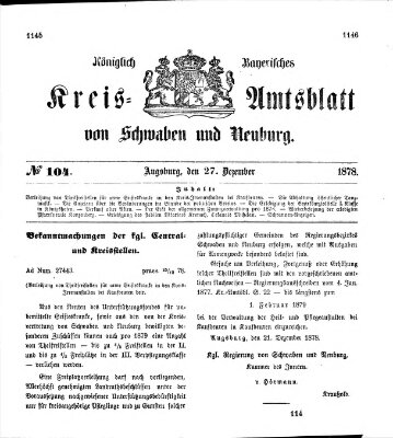 Königlich Bayerisches Kreis-Amtsblatt von Schwaben und Neuburg Freitag 27. Dezember 1878