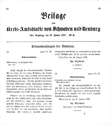 Königlich Bayerisches Kreis-Amtsblatt von Schwaben und Neuburg. Beilage zum Kreis-Amtsblatte von Schwaben und Neuburg (Königlich Bayerisches Kreis-Amtsblatt von Schwaben und Neuburg) Dienstag 29. Januar 1878