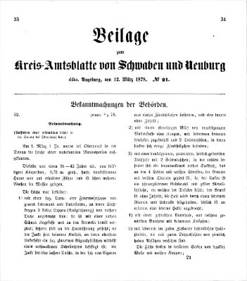 Königlich Bayerisches Kreis-Amtsblatt von Schwaben und Neuburg. Beilage zum Kreis-Amtsblatte von Schwaben und Neuburg (Königlich Bayerisches Kreis-Amtsblatt von Schwaben und Neuburg) Dienstag 12. März 1878