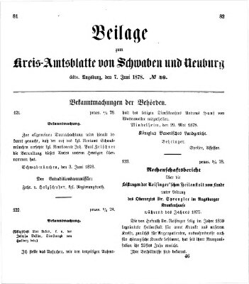 Königlich Bayerisches Kreis-Amtsblatt von Schwaben und Neuburg. Beilage zum Kreis-Amtsblatte von Schwaben und Neuburg (Königlich Bayerisches Kreis-Amtsblatt von Schwaben und Neuburg) Freitag 7. Juni 1878