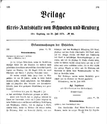 Königlich Bayerisches Kreis-Amtsblatt von Schwaben und Neuburg. Beilage zum Kreis-Amtsblatte von Schwaben und Neuburg (Königlich Bayerisches Kreis-Amtsblatt von Schwaben und Neuburg) Dienstag 30. Juli 1878