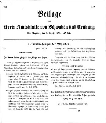 Königlich Bayerisches Kreis-Amtsblatt von Schwaben und Neuburg. Beilage zum Kreis-Amtsblatte von Schwaben und Neuburg (Königlich Bayerisches Kreis-Amtsblatt von Schwaben und Neuburg) Samstag 3. August 1878