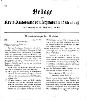 Königlich Bayerisches Kreis-Amtsblatt von Schwaben und Neuburg. Beilage zum Kreis-Amtsblatte von Schwaben und Neuburg (Königlich Bayerisches Kreis-Amtsblatt von Schwaben und Neuburg) Samstag 10. August 1878