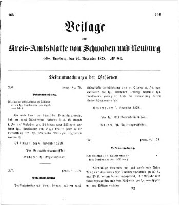 Königlich Bayerisches Kreis-Amtsblatt von Schwaben und Neuburg. Beilage zum Kreis-Amtsblatte von Schwaben und Neuburg (Königlich Bayerisches Kreis-Amtsblatt von Schwaben und Neuburg) Mittwoch 20. November 1878