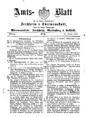 Amtsblatt für die Königlichen Bezirksämter Forchheim und Ebermannstadt sowie für die Königliche Stadt Forchheim Montag 21. Januar 1878