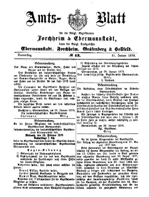 Amtsblatt für die Königlichen Bezirksämter Forchheim und Ebermannstadt sowie für die Königliche Stadt Forchheim Donnerstag 31. Januar 1878