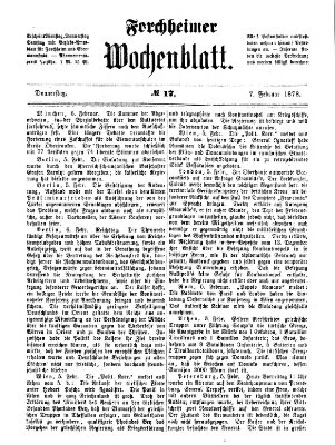 Amtsblatt für die Königlichen Bezirksämter Forchheim und Ebermannstadt sowie für die Königliche Stadt Forchheim Donnerstag 7. Februar 1878