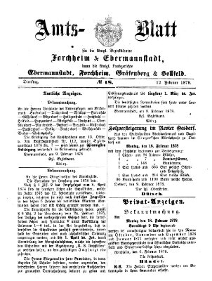 Amtsblatt für die Königlichen Bezirksämter Forchheim und Ebermannstadt sowie für die Königliche Stadt Forchheim Dienstag 12. Februar 1878