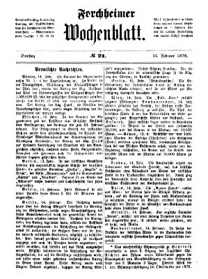 Amtsblatt für die Königlichen Bezirksämter Forchheim und Ebermannstadt sowie für die Königliche Stadt Forchheim Samstag 16. Februar 1878