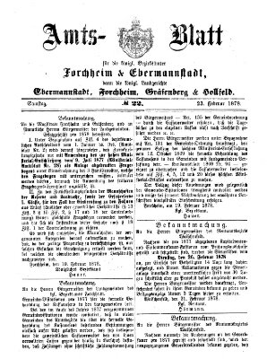 Amtsblatt für die Königlichen Bezirksämter Forchheim und Ebermannstadt sowie für die Königliche Stadt Forchheim Samstag 23. Februar 1878