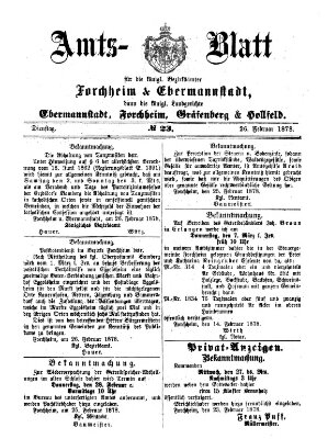 Amtsblatt für die Königlichen Bezirksämter Forchheim und Ebermannstadt sowie für die Königliche Stadt Forchheim Dienstag 26. Februar 1878