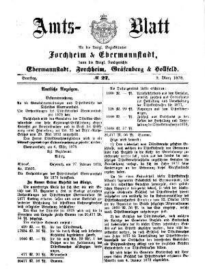 Amtsblatt für die Königlichen Bezirksämter Forchheim und Ebermannstadt sowie für die Königliche Stadt Forchheim Samstag 9. März 1878