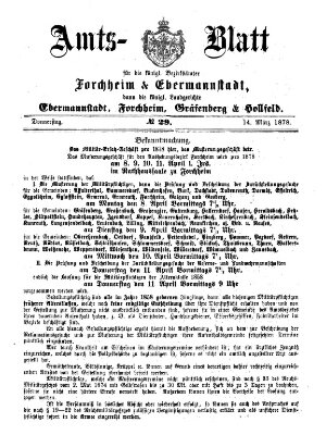 Amtsblatt für die Königlichen Bezirksämter Forchheim und Ebermannstadt sowie für die Königliche Stadt Forchheim Donnerstag 14. März 1878