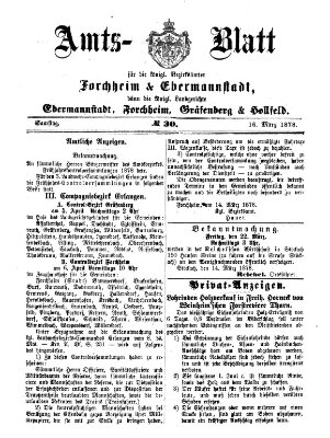 Amtsblatt für die Königlichen Bezirksämter Forchheim und Ebermannstadt sowie für die Königliche Stadt Forchheim Samstag 16. März 1878