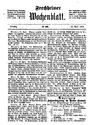 Amtsblatt für die Königlichen Bezirksämter Forchheim und Ebermannstadt sowie für die Königliche Stadt Forchheim Dienstag 23. April 1878