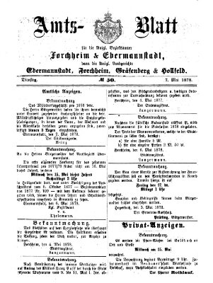 Amtsblatt für die Königlichen Bezirksämter Forchheim und Ebermannstadt sowie für die Königliche Stadt Forchheim Dienstag 7. Mai 1878