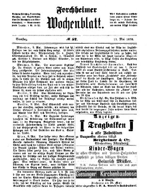 Amtsblatt für die Königlichen Bezirksämter Forchheim und Ebermannstadt sowie für die Königliche Stadt Forchheim Samstag 11. Mai 1878