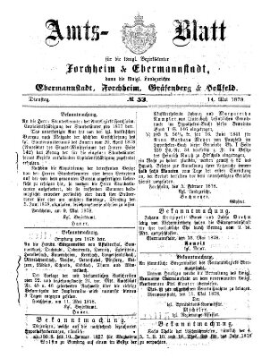 Amtsblatt für die Königlichen Bezirksämter Forchheim und Ebermannstadt sowie für die Königliche Stadt Forchheim Dienstag 14. Mai 1878