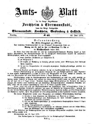 Amtsblatt für die Königlichen Bezirksämter Forchheim und Ebermannstadt sowie für die Königliche Stadt Forchheim Samstag 22. Juni 1878