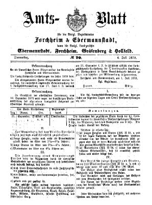 Amtsblatt für die Königlichen Bezirksämter Forchheim und Ebermannstadt sowie für die Königliche Stadt Forchheim Donnerstag 4. Juli 1878