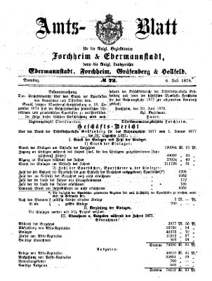 Amtsblatt für die Königlichen Bezirksämter Forchheim und Ebermannstadt sowie für die Königliche Stadt Forchheim Samstag 6. Juli 1878