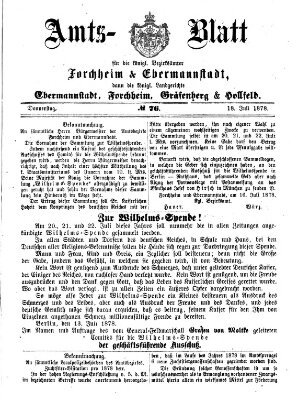 Amtsblatt für die Königlichen Bezirksämter Forchheim und Ebermannstadt sowie für die Königliche Stadt Forchheim Donnerstag 18. Juli 1878