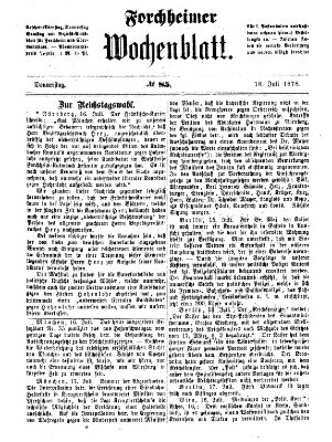 Amtsblatt für die Königlichen Bezirksämter Forchheim und Ebermannstadt sowie für die Königliche Stadt Forchheim Donnerstag 18. Juli 1878