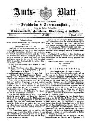 Amtsblatt für die Königlichen Bezirksämter Forchheim und Ebermannstadt sowie für die Königliche Stadt Forchheim Dienstag 6. August 1878