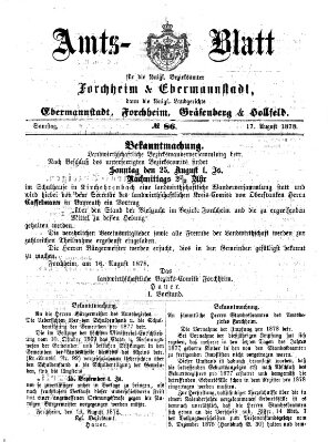 Amtsblatt für die Königlichen Bezirksämter Forchheim und Ebermannstadt sowie für die Königliche Stadt Forchheim Samstag 17. August 1878