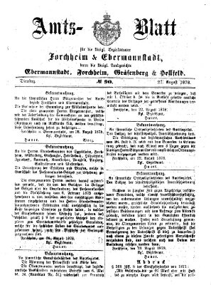 Amtsblatt für die Königlichen Bezirksämter Forchheim und Ebermannstadt sowie für die Königliche Stadt Forchheim Dienstag 27. August 1878