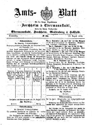 Amtsblatt für die Königlichen Bezirksämter Forchheim und Ebermannstadt sowie für die Königliche Stadt Forchheim Donnerstag 29. August 1878