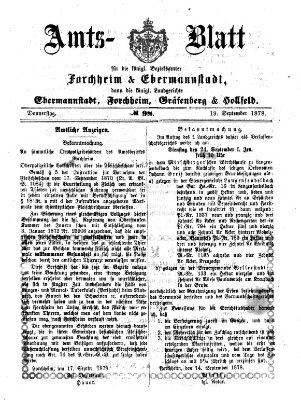 Amtsblatt für die Königlichen Bezirksämter Forchheim und Ebermannstadt sowie für die Königliche Stadt Forchheim Donnerstag 19. September 1878