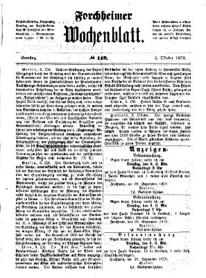 Amtsblatt für die Königlichen Bezirksämter Forchheim und Ebermannstadt sowie für die Königliche Stadt Forchheim Samstag 5. Oktober 1878