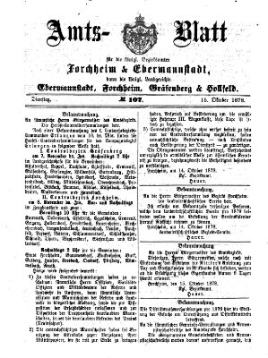 Amtsblatt für die Königlichen Bezirksämter Forchheim und Ebermannstadt sowie für die Königliche Stadt Forchheim Dienstag 15. Oktober 1878