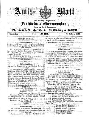 Amtsblatt für die Königlichen Bezirksämter Forchheim und Ebermannstadt sowie für die Königliche Stadt Forchheim Donnerstag 31. Oktober 1878