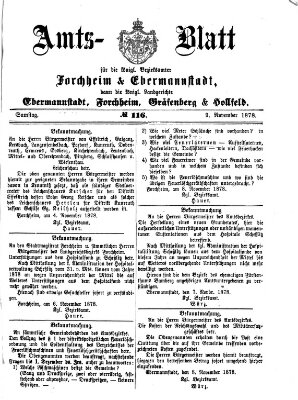 Amtsblatt für die Königlichen Bezirksämter Forchheim und Ebermannstadt sowie für die Königliche Stadt Forchheim Samstag 9. November 1878