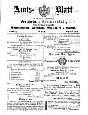 Amtsblatt für die Königlichen Bezirksämter Forchheim und Ebermannstadt sowie für die Königliche Stadt Forchheim Donnerstag 14. November 1878