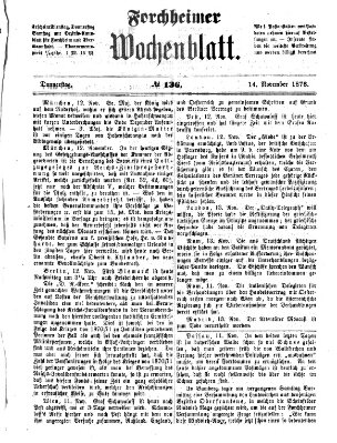 Amtsblatt für die Königlichen Bezirksämter Forchheim und Ebermannstadt sowie für die Königliche Stadt Forchheim Donnerstag 14. November 1878