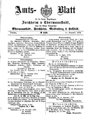 Amtsblatt für die Königlichen Bezirksämter Forchheim und Ebermannstadt sowie für die Königliche Stadt Forchheim Dienstag 19. November 1878