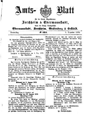 Amtsblatt für die Königlichen Bezirksämter Forchheim und Ebermannstadt sowie für die Königliche Stadt Forchheim Donnerstag 5. Dezember 1878