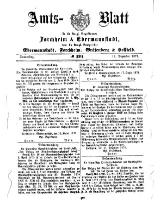 Amtsblatt für die Königlichen Bezirksämter Forchheim und Ebermannstadt sowie für die Königliche Stadt Forchheim Donnerstag 19. Dezember 1878