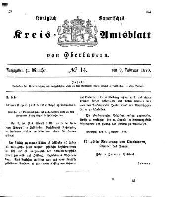 Königlich-bayerisches Kreis-Amtsblatt von Oberbayern (Münchner Intelligenzblatt) Samstag 9. Februar 1878