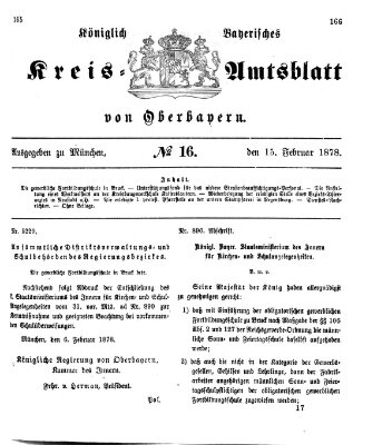 Königlich-bayerisches Kreis-Amtsblatt von Oberbayern (Münchner Intelligenzblatt) Freitag 15. Februar 1878